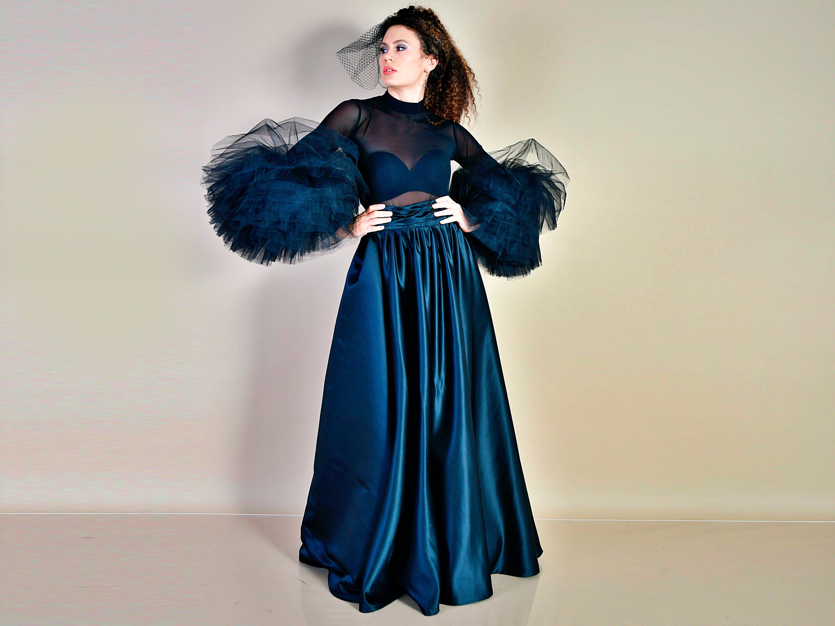 Halloween Satin Skirt With Pockets/Heavy Skirt/ Black Hidden Pockets Alternative Bride/ Gothic Wedding