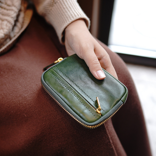 Genuine Leather Emerald Green Wallet Women/Leather Coin & Card Wallet/Small Leatherr Zipper Wallet/Leather Slim Wallets With Change Holder