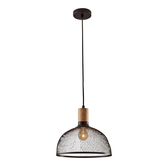 Large Black Mesh And Wood Clint Pendant Lamp: Black/Natural by World Market