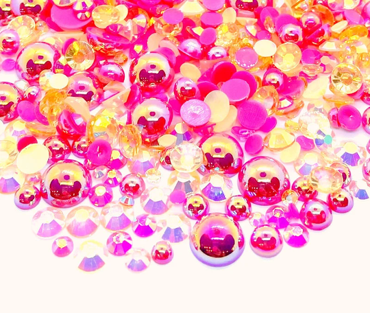 Passion Fruit Blend Rhinestone Mix 2mm-10mm Flatback Jelly Resin | Faux Pearls Rhinestones Mixed Sizes, Magenta Peach