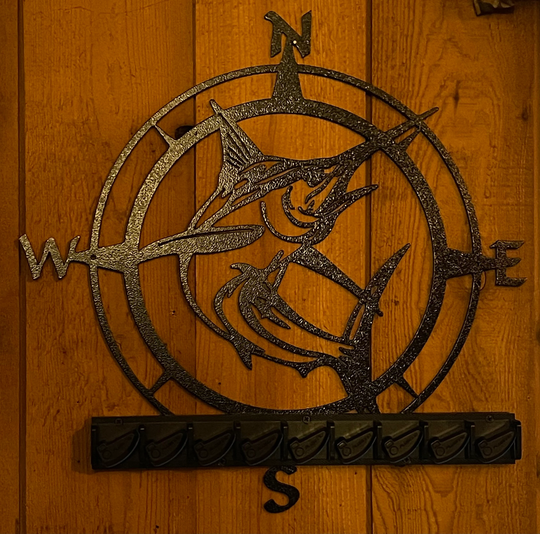 Compass Fish Fishing Rod Holder, Decor, Fisherman Gift, Storage, Wall Rack