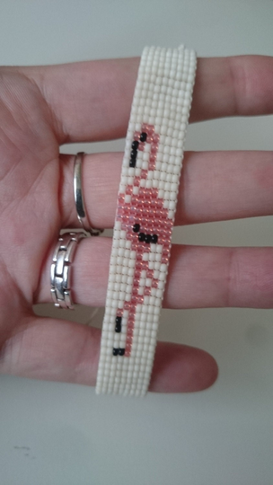 Loom Beaded Bracelet Flamingo With Waxed Cord/Beaded Boho Bohemian Beach