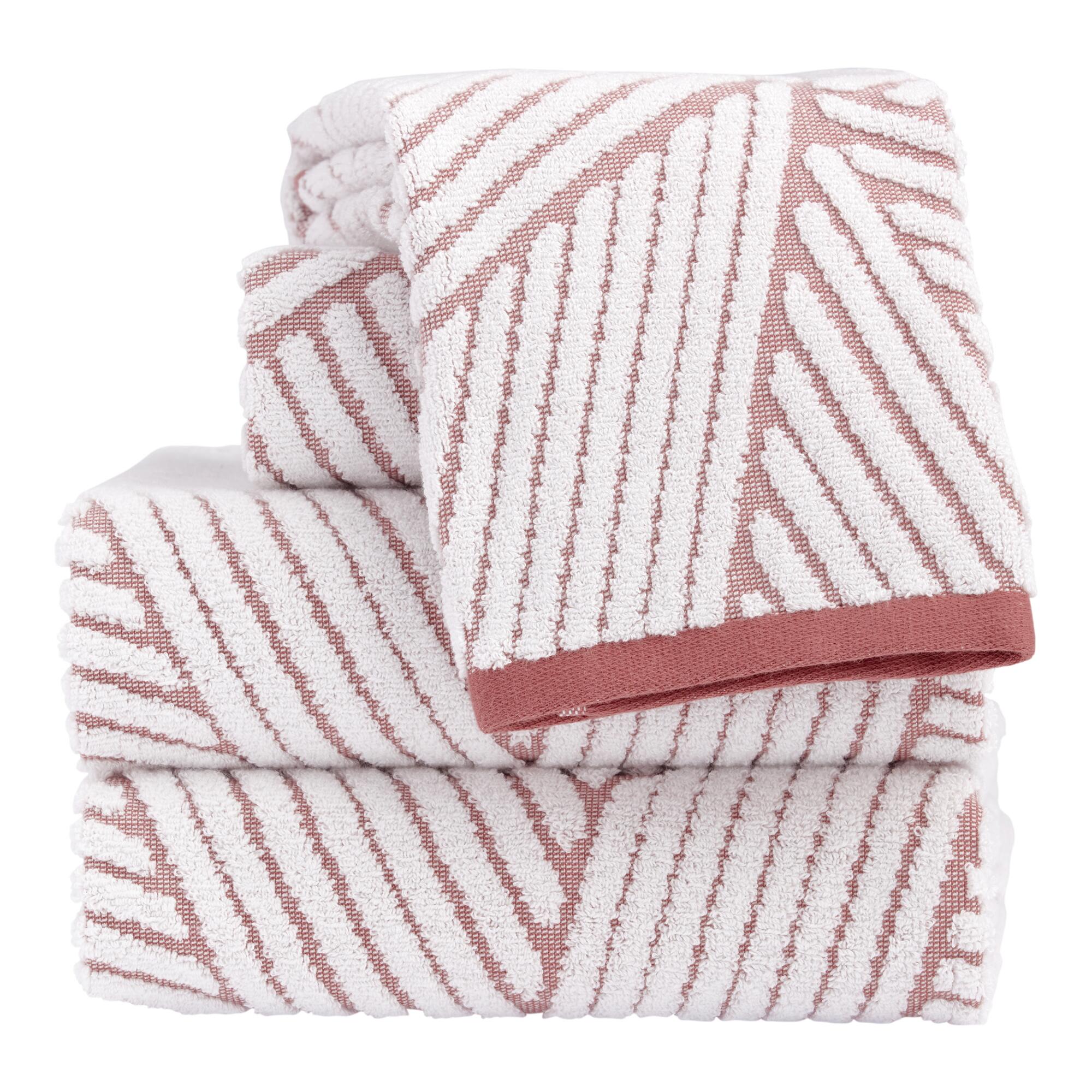 Blush and White Sculpted Crosshatch Blake Towel Collection by World Market