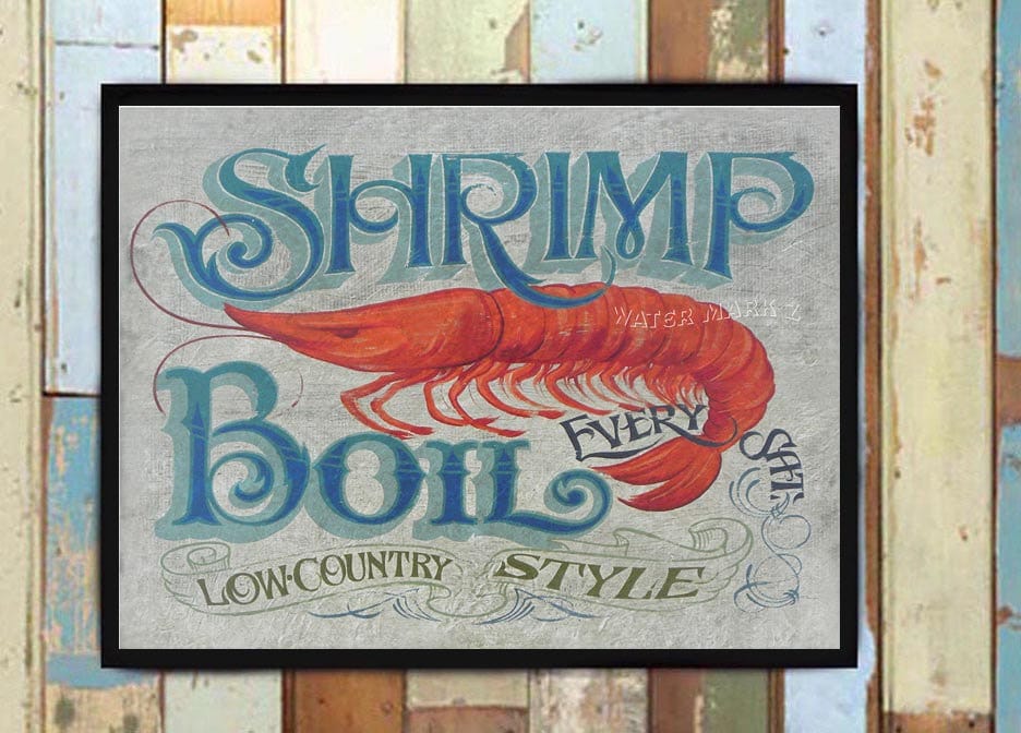 Shrimp Boil Print From An Original Hand Painted & Lettered Sign. Beach House Decor, Kitchen Party Print, Back Porch Low County