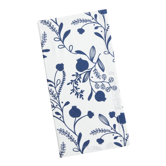 Ivory and Navy Floral Bud Napkins Set of 4: Blue - Cotton - 20" Square by World Market