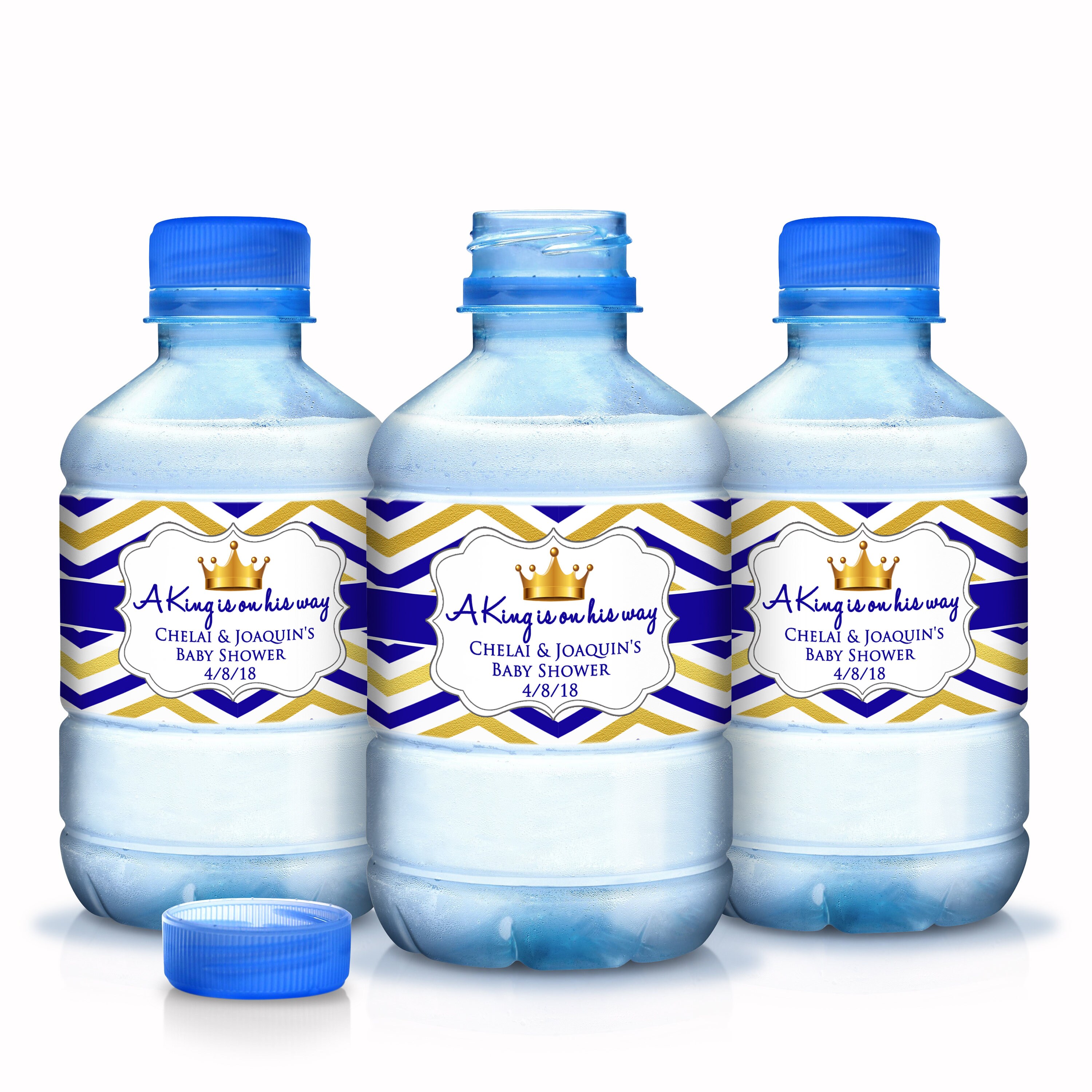 30 Personalized Welcome Crown King Baby Shower Water Bottle Labels - Prince Wrappers Boy