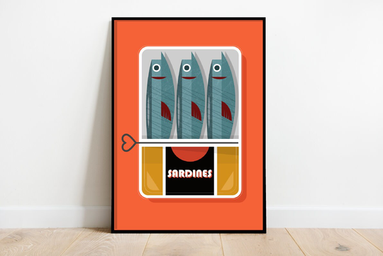 Sardines in A Tin, Retro Midcentury 1960S Illustration Print/Poster Classic Scandi - Food Print Minimalist Art Poster