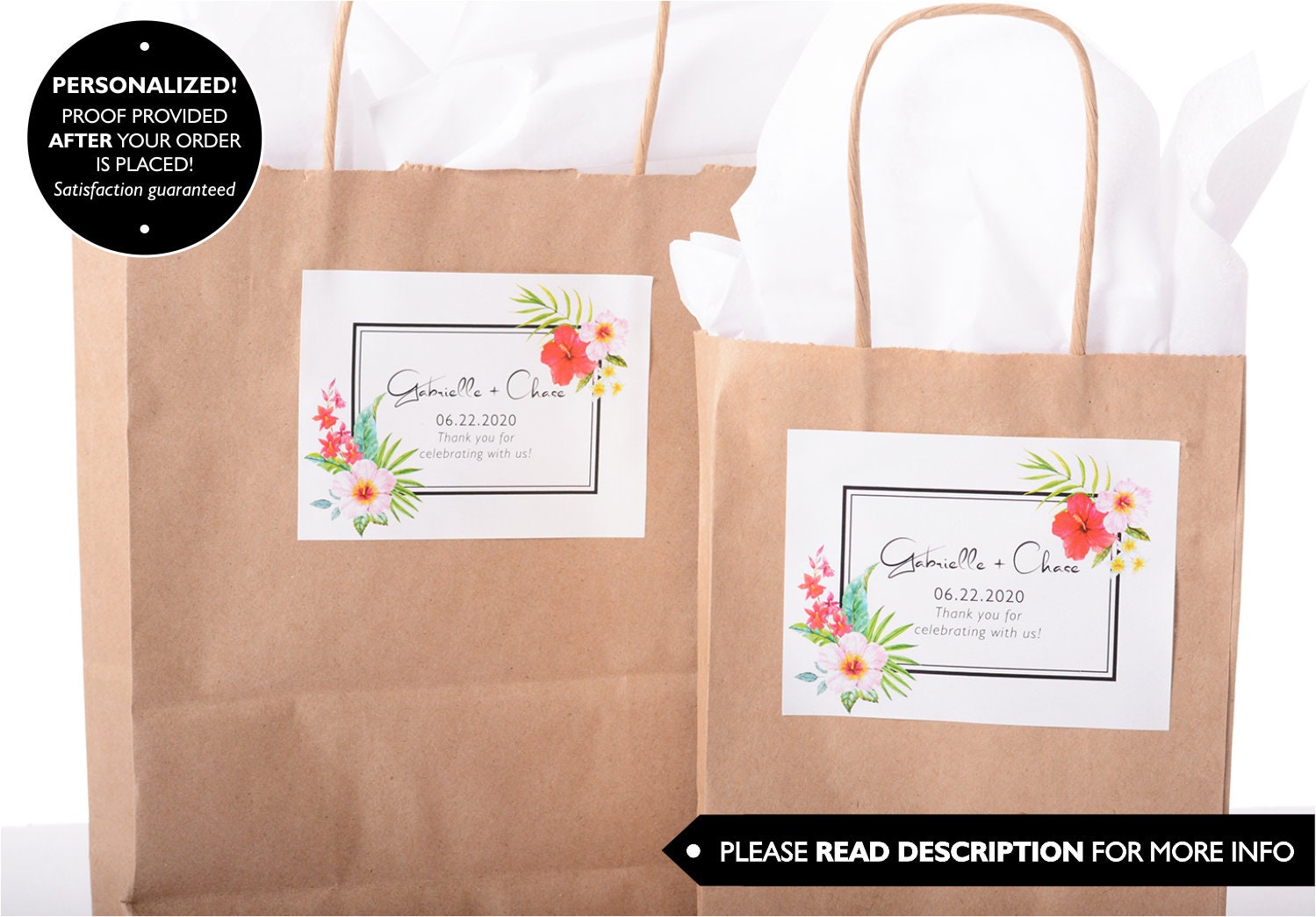 Custom Wedding Stickers - Welcome Bag Box Thank You Tropical Labels #wdib-309