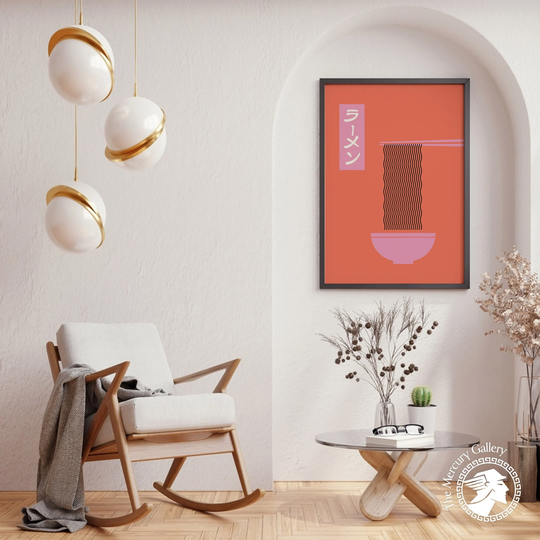 Ramen Noodle Print, Orange Poster, Vintage Asian Culture Large Wall Art