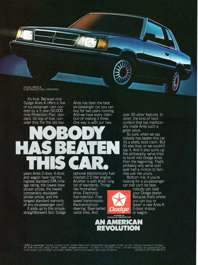 1985 Dodge Aries K-2.5 Liter Fuel Injected Engine-Original Magazine Ad