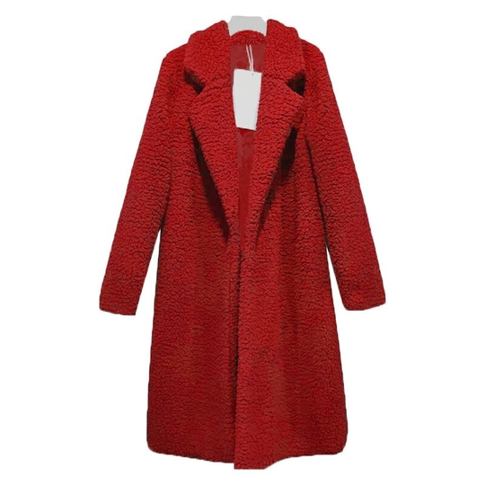 VITIANA Women Black Long Open Stitch Coat Winter Women Red Turn-Down Collar Blends Clothes Femme Party Clothing Dropshipping - red, m
