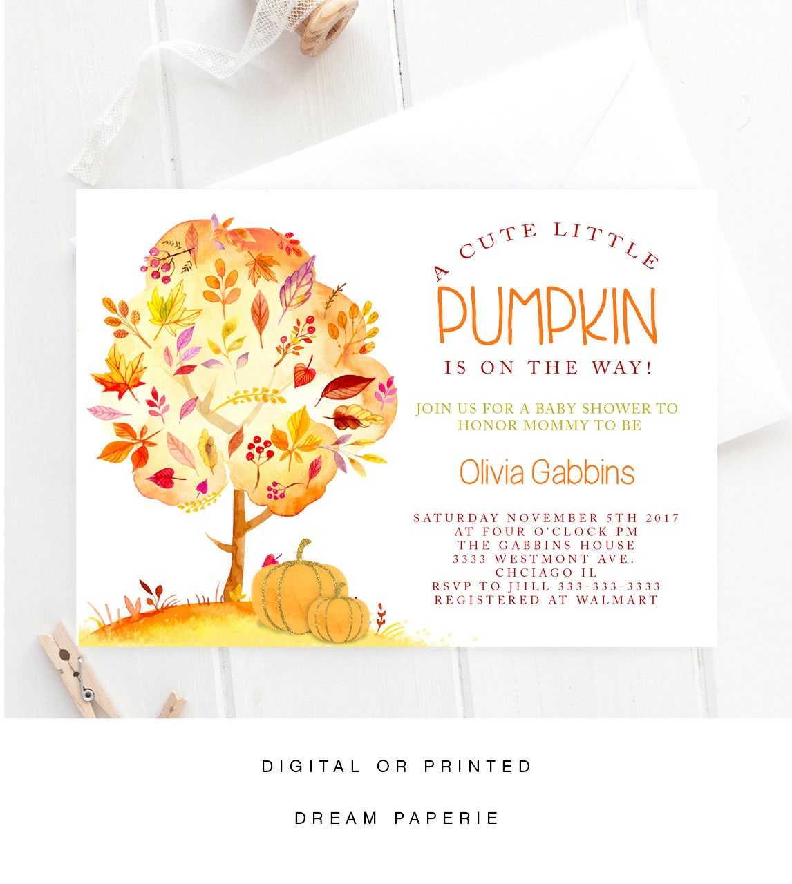 Fall Baby Shower, Fall Tree Showers, Invitation, Fall Invitation, Baby Shower, Pumpkin Invite, Baby, Shower