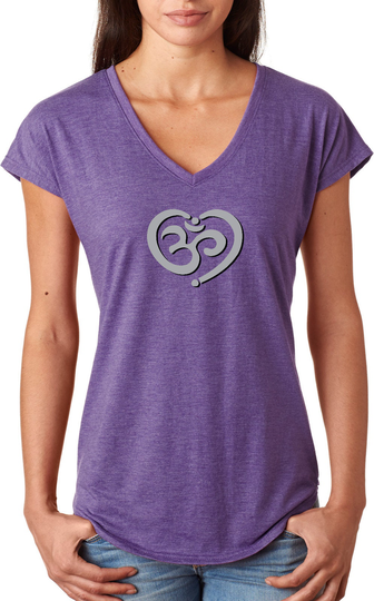 Om Heart Ladies Yoga Tri Blend V-Neck Tee Shirt = Omheart-6750Vl