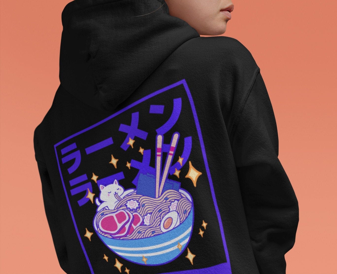 Unisex Kawaii Ramen Hoodie-Cat Hoodie-Kawaii Anime Hoodie-Anime Hoodie-Ramen Hoodie-Vaporwave Hoodie