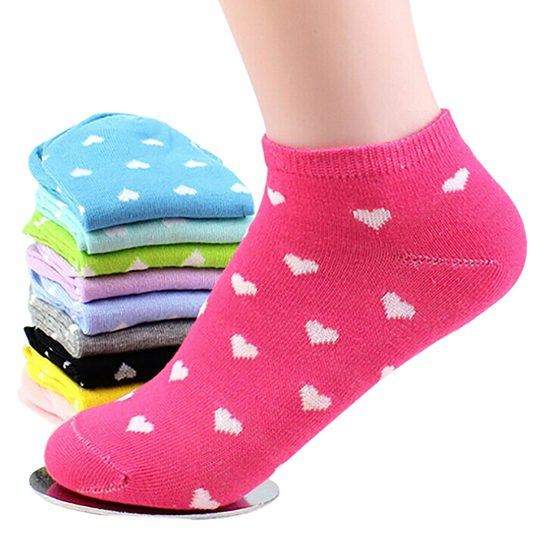 5 Pair Socks Lovely Heart Pattern Cotton Blend Women Ankle Socks for Daily Wear