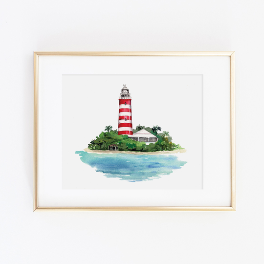 Hope Town Bahamas Lighthouse Print | Watercolor Art Beach Painting Travel City Set