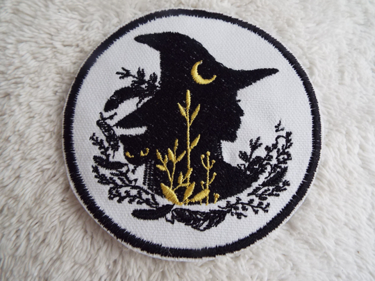 Witch Silhouette Floral Moon Halloween Embroidered Iron On Patch