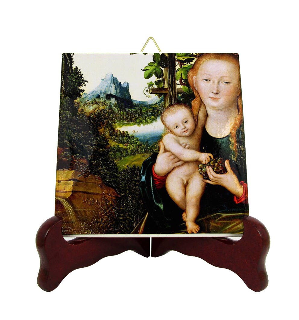 Catholic Artwork - Madonna & Child Catholic Icon On Tile From Religious Painting By Lucas Cranach The Elder Church Holy Art