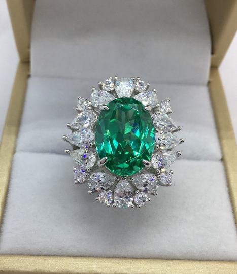 Lab Paraiba Tourmaline Cluster Statement Ring Luxurious Holiday Ring, 925, 18K