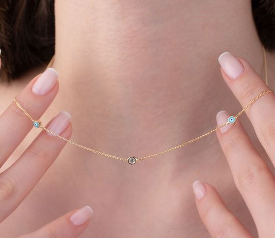 Gold Station Necklace, 14K Solid Chain Minimalist Gift For Her, Birthday Gift, Satellite