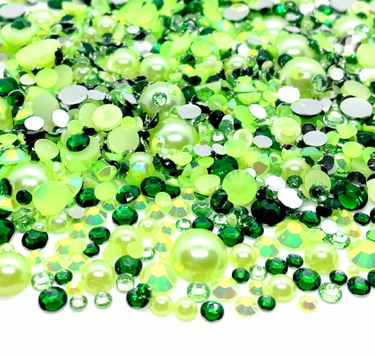 Taurus Zodiac Blend Rhinestone Mix 2mm-10mm Flatback Jelly Resin | Faux Pearls Rhinestones Mixed Sizes, Green Lime