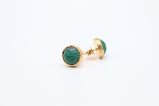 Fabulous Malachite 925 Sterling Silver Stud Earrings Set Gold Over Green Stone