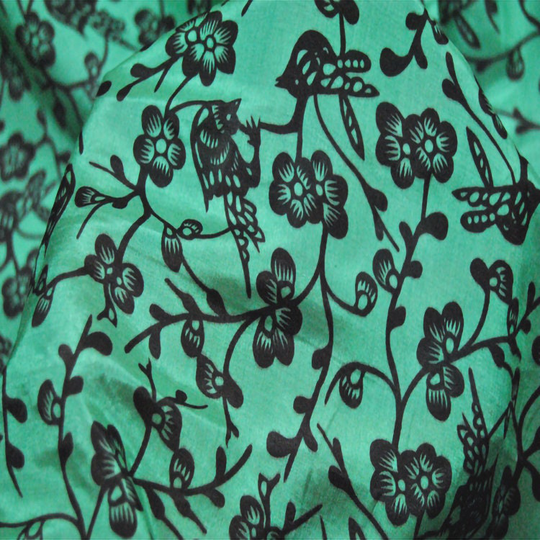 Silk Cotton Blend Fabric, Silk Flowers Print Green, Fabrics in The Yard, Width 55 Inch