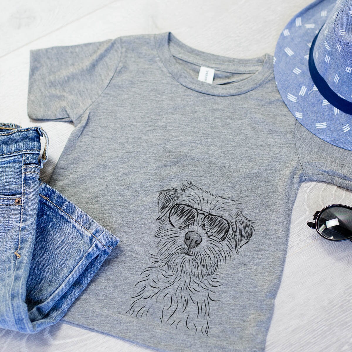 Benjamin The Border Terrier Tri-Blend Shirt - Kids Dog Tshirt Animal Glasses T