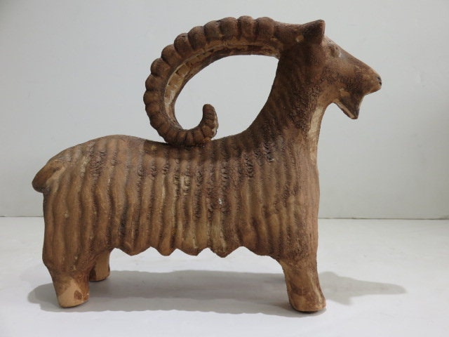 Large Horn Bitossi Ceramic Ram Mid Century Modern Italian Pottery