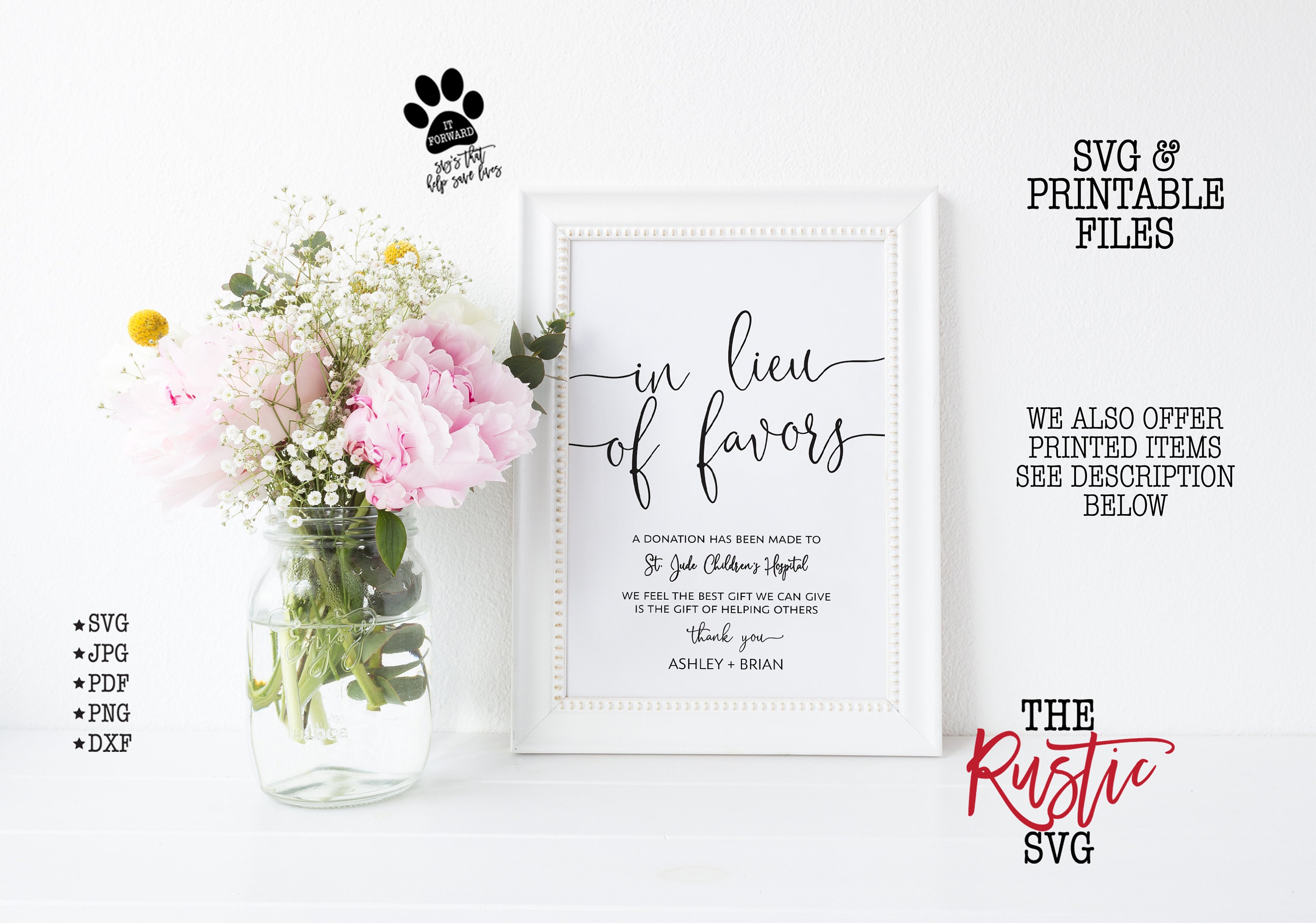 In Lieu Of Favors Sign, Printable Wedding Personalized Svg, 027