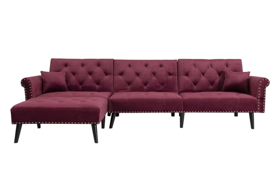 Clihome Sectional sofa Modern 2-Piece Polyester/Polyester Blend Wine Red Living Room Set | RYS-W223S00006