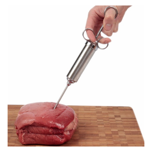 Stainless Steel Seasoning Turkey Syringe 2 Needle Kitchen Gadget