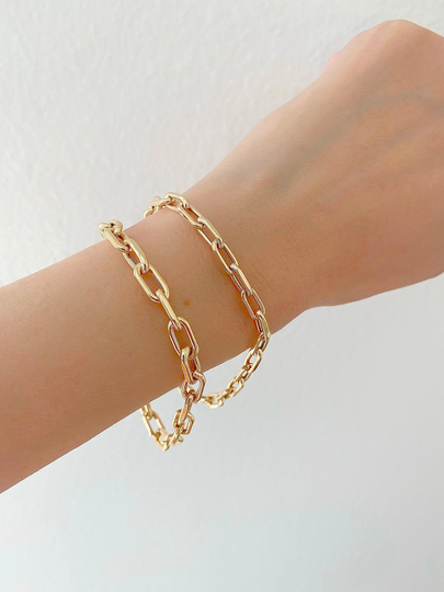 Paper Clip Bracelet| 14K Gold Link Chain Rectangular Staple Layering Bracelet