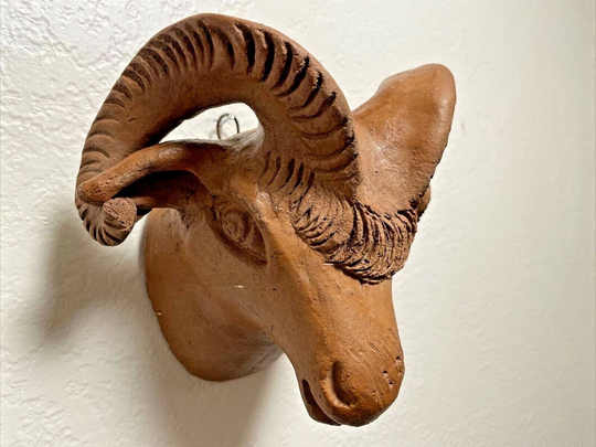 Vintage Clay Art Pottery Ram's Head Wall Mount Hanging