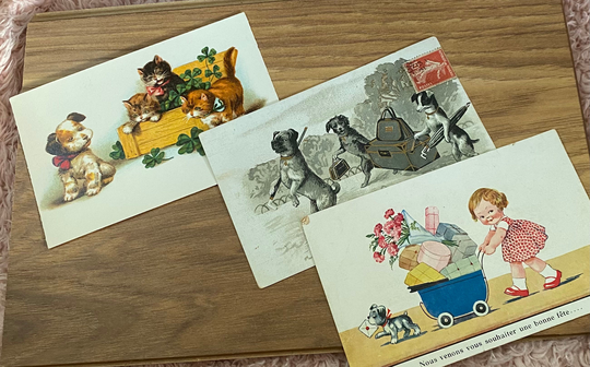 French Cat Dog Postcards, Four Leaf Clover, Happy Birthday, Choose One