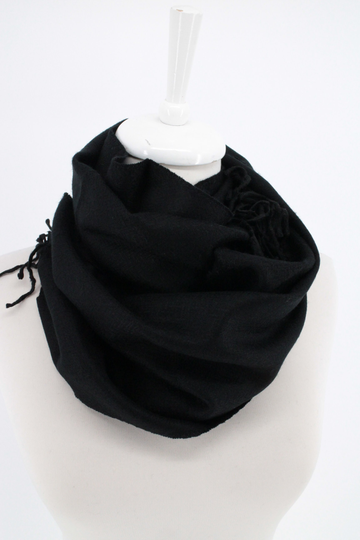 Black Regular Cut Cotton Blend Herringbone Fringed Scarf Fall Winter Fashion For Men & Women