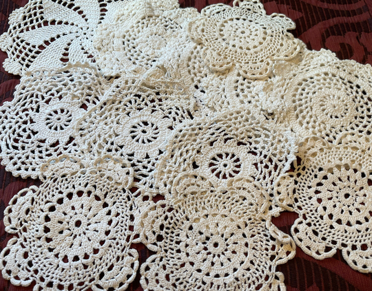 Hand Crochet Doily Lot...various Sizes...one Dozen Crochet Doilies...vintage