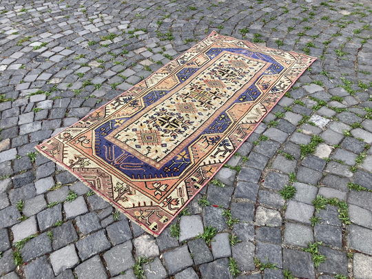 Vintage Handmade Oushak Anatolian Turkish Rug, Pastel Livingroom Soft Bohemian Area Kilim, 3 X 6 Ft Home Decor Carpet
