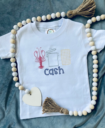 Embroidered Seafood Boil Shirt, Custom Crawfish Personalized Lobster Bodysuit, Seafood Themed Bubble, Kids Embroidery