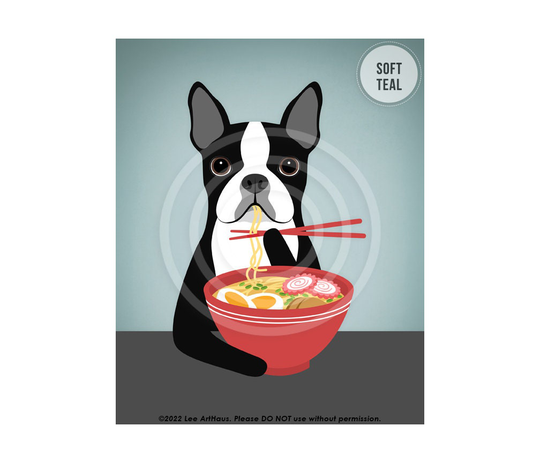 351Dp Ramen Bowl Art - Boston Terrier Dog Eating Wall Foodie Gift Kitchen Decor Noodles