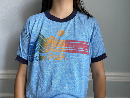 Vintage 80's Glacier Park Rayon Tri Blend Blue T Shirt Size S