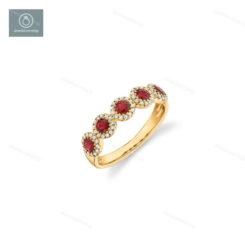 Ruby Wedding Ring, Natural Eternity Art Deco Sterling Silver Stacking 18K Gold Gemstone Ring