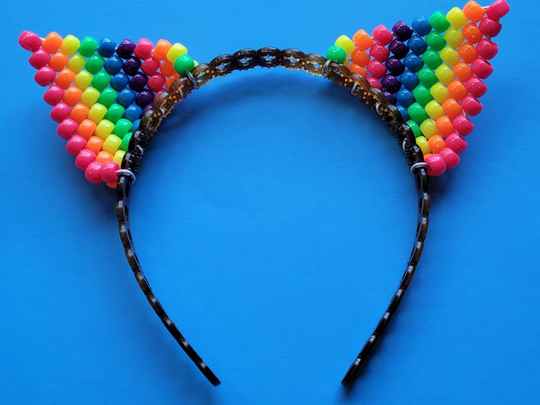 Rainbow Kandi Cat Ears, Kitty Ears, Cat Ear Headband, Rave Outfit, Costume, Rave Costume, Festival Outfit, Festival Clothing, Rave Clothing, Edc