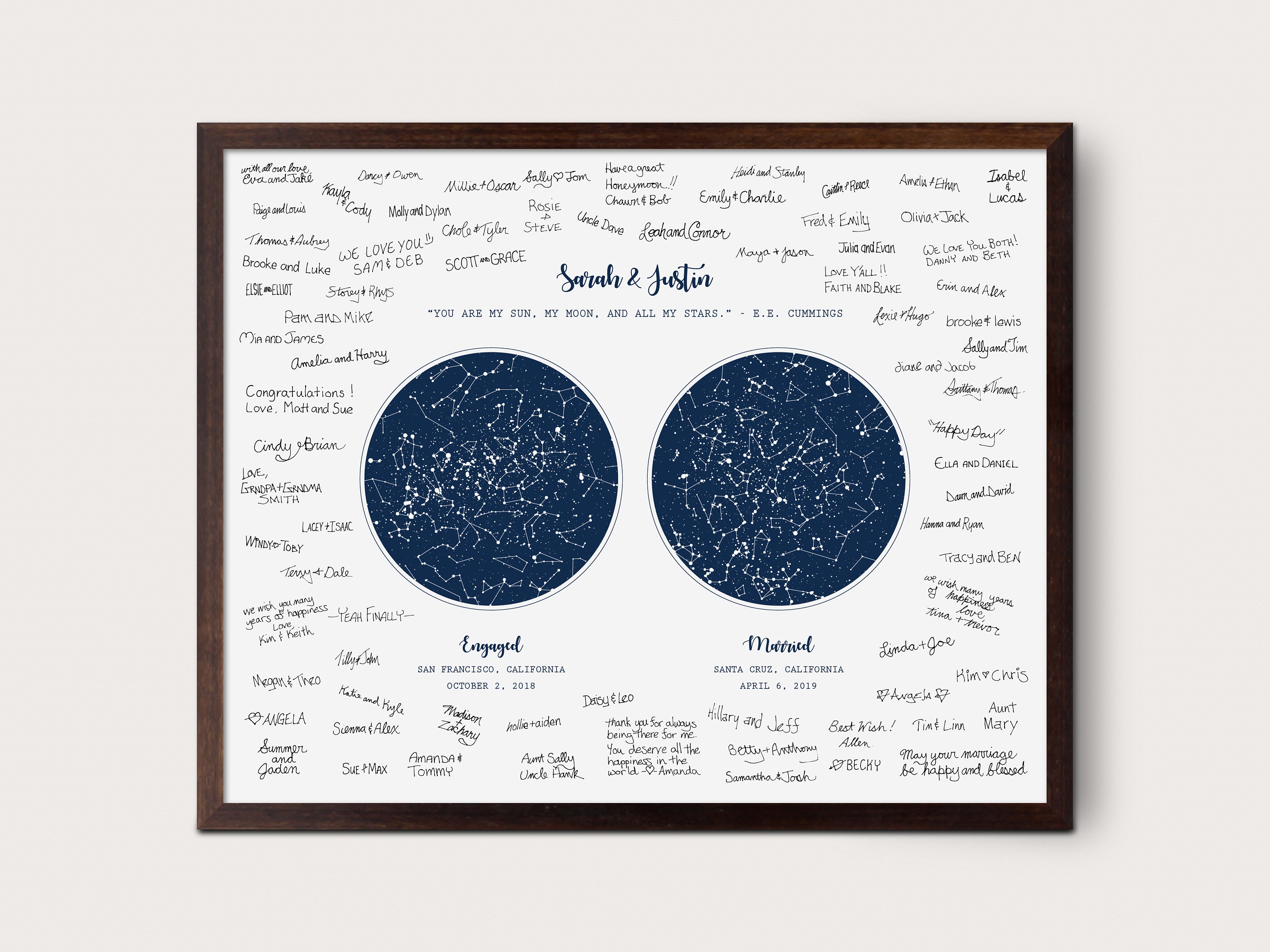Two Night Sky Wedding Guest Book Alternative, Unique Book, Personalize Celestial Guestbook, Star Map Constellation