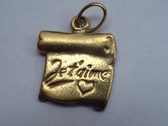 Vintage Vermeil Gold Plated French Pendant Medal Medallion Charm Medaillon With Je T'aime. | C 24