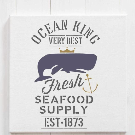 Fresh Seafood Wall Stencils By Oak Lane Studio | Reusable Stencil Painting Nautical