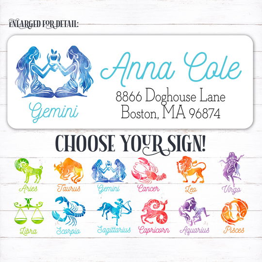 Zodiac Signs Custom Address Label, Fun Astrology Stickers, Star Sign Return Address, Horoscope Mailing Gift, Gemini