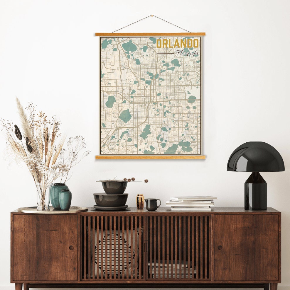 Orlando Florida City Street Map | Hanging Canvas Of Printed Marketplace