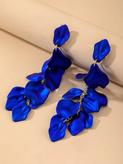 Royal Blue Acrylic Flower Petal Dangle Drop Earrings, Tiered Earrings