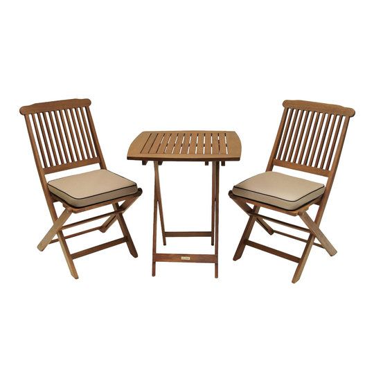 Cavallo 3 Piece Outdoor Patio Bistro Set With Natural Cushions: Brown/Natural - Wood by World Market